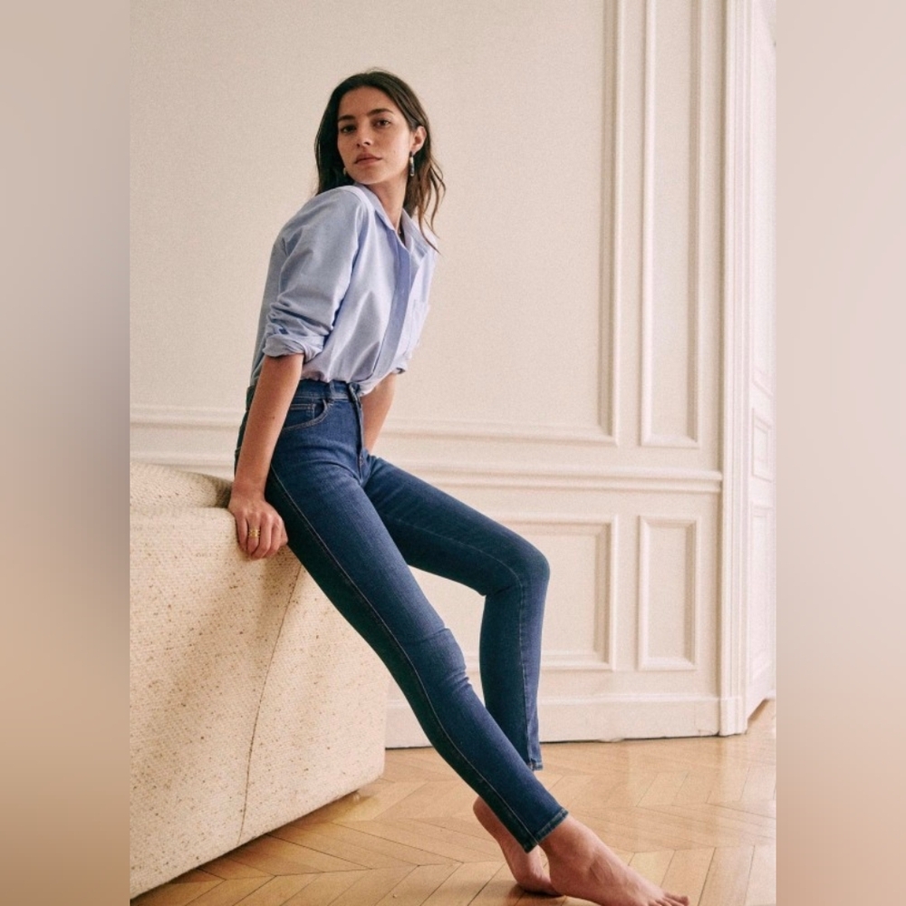 Sézane Le Slim Parfait High Rise Jeans – Dark Wash French Chic Denim | Size 25 - Picture 1 of 7